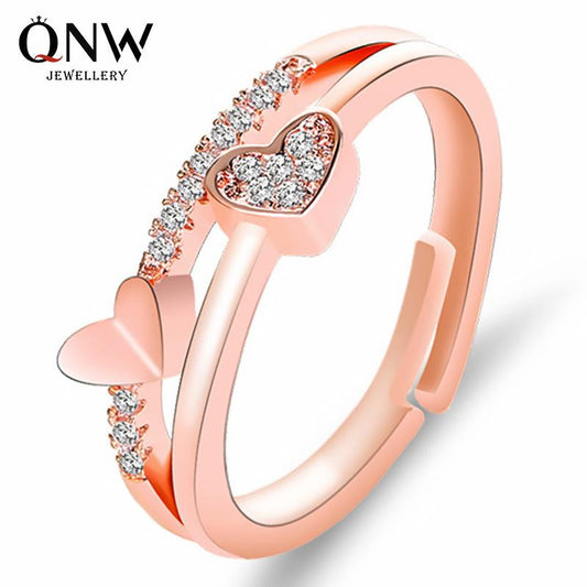 Creative hand jewelry heart-to-heart live mouth ring temperament female heart-shaped opening adjustable ring