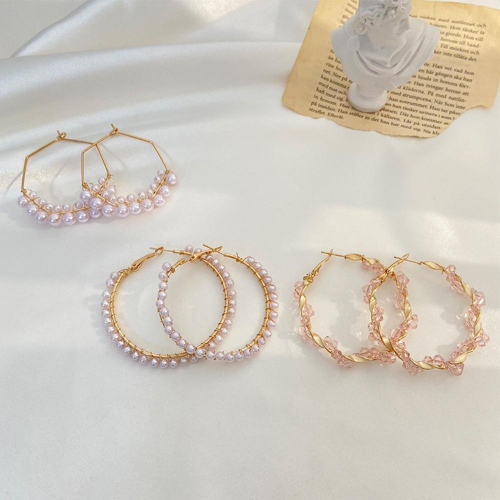 Geometric pearl earring set personality exaggerated simple C-shaped hoop earrings 3-piece set female