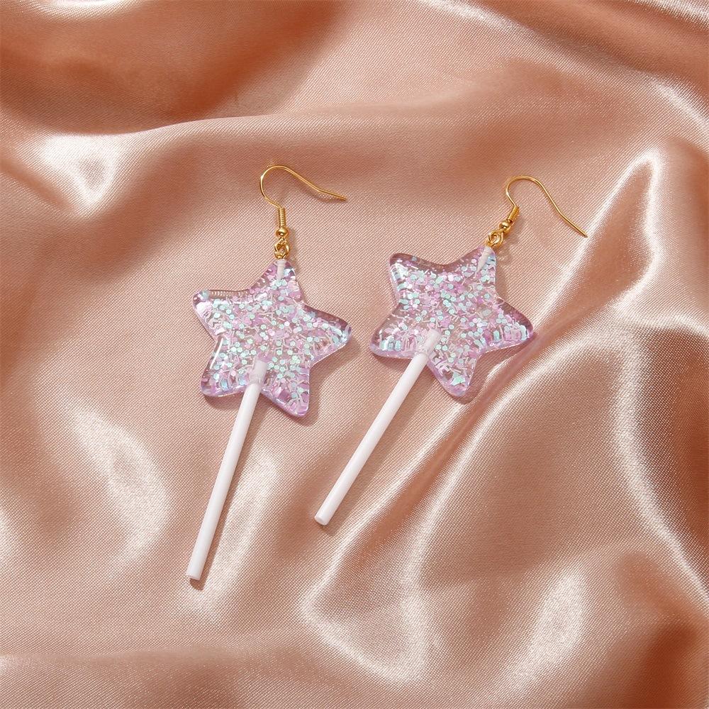 Transparent Love Lollipop Earrings Personality Creative Exaggerated Peach Heart Star Earrings Jewelry Female