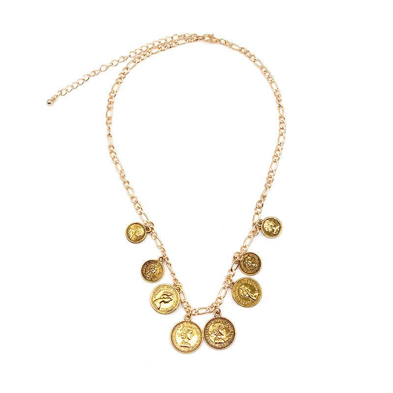 Popular Jewelry Trend Fashion Simple Portrait Engraving Coin Chain Necklace