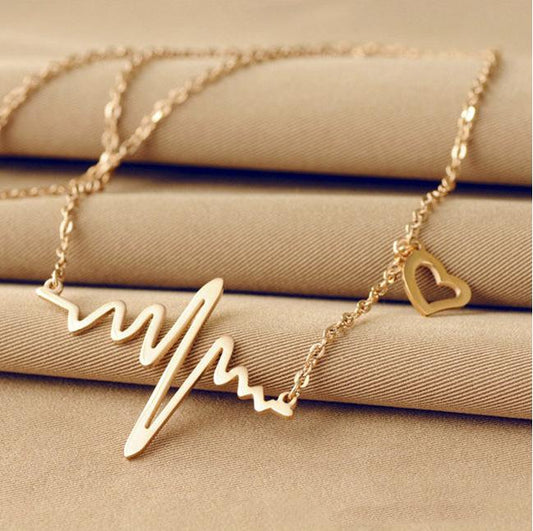 ECG Necklace Love Shape Pendant Fashion Clavicle Chain Color Gold Jewelry