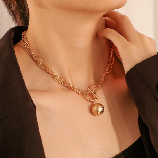 Jewelry Personality Thickness Winding Chain Clavicle Chain Versatile Hip Hop Ball Pendant OT Buckle Necklace Female