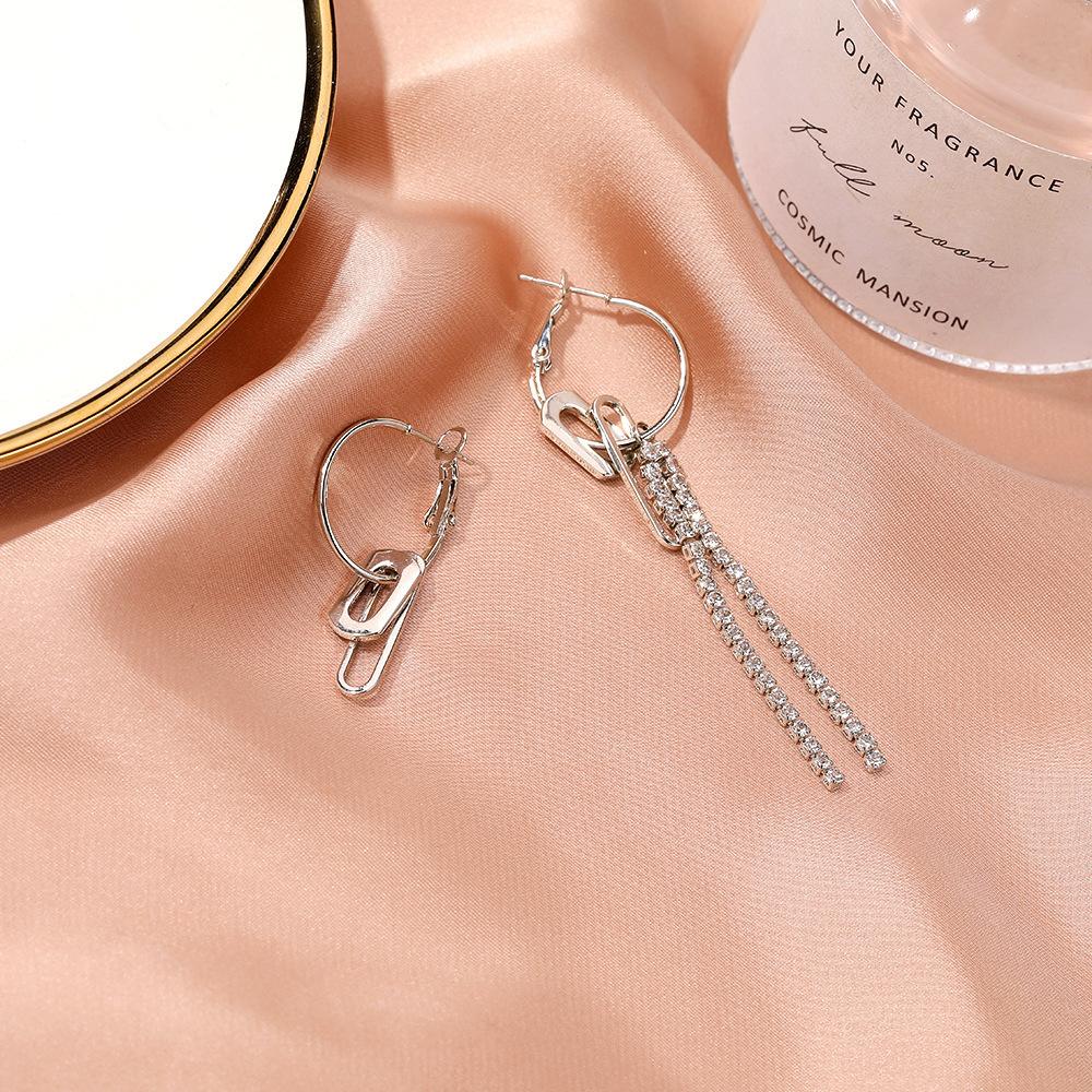 ins creative metal long tassel earrings retro asymmetric chain ear buckle hip-hop punk earrings