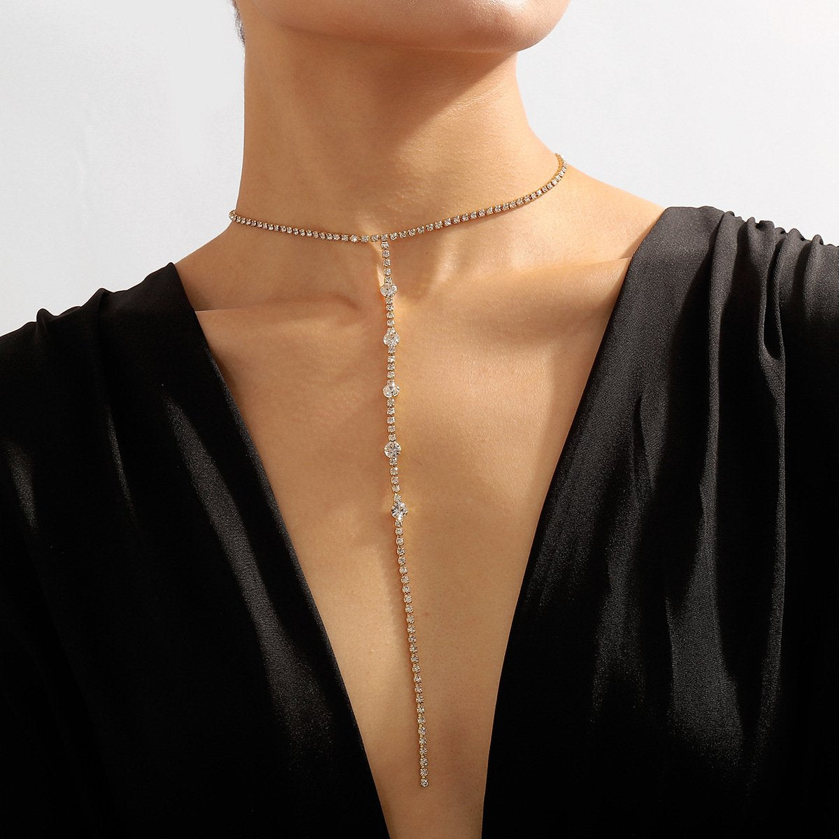 N1968 Simple sexy long tassel necklace trendy niche geometric rhinestone necklace necklace necklace