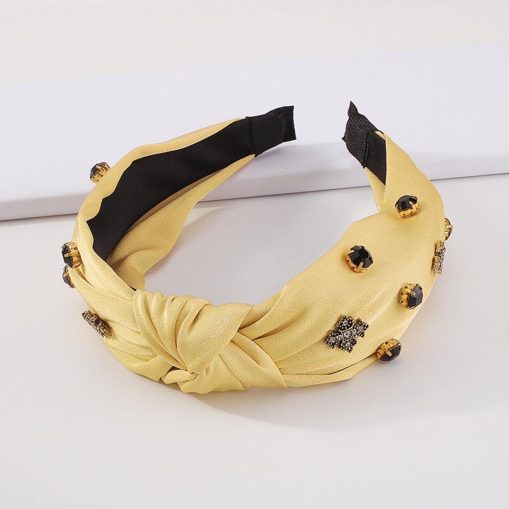 F3735 simple solid color headband fashion fabric knotted hair accessories catwalk temperament rhinestone retro headband female