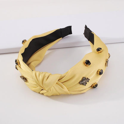 F3735 simple solid color headband fashion fabric knotted hair accessories catwalk temperament rhinestone retro headband female