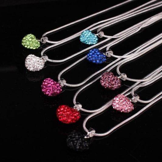 Colorful Diamond Ball Necklace Hanman Diamond Heart Shape Pendant Crystal Shambhala Jewelry