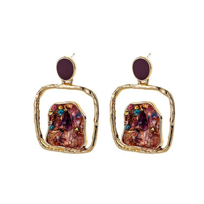 Fashion square hollow gravel drop glue earrings women's personality back shape temperament inlaid zircon earrings jewelry
