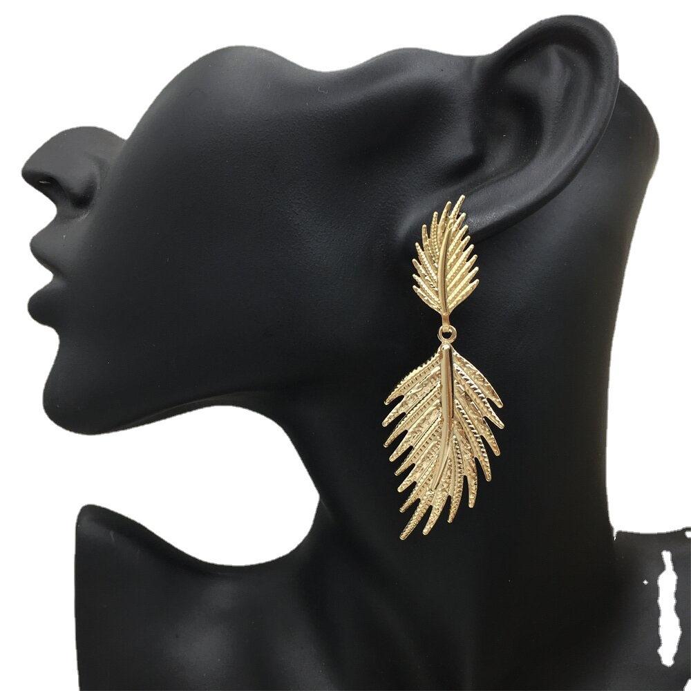 Summer cool geometric double leaf earrings night party exaggerated atmosphere jewelry