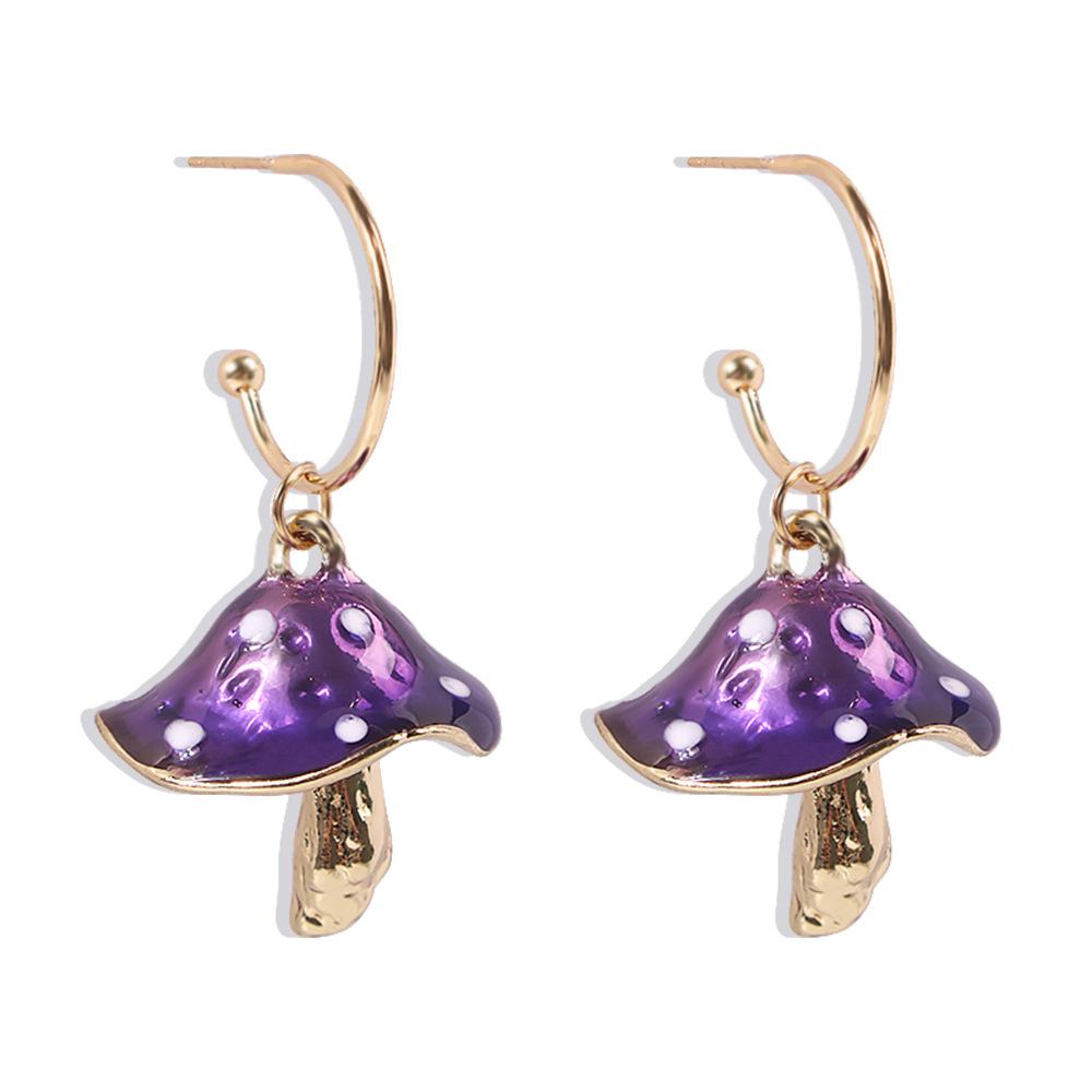 E8411 Creative, dreamy, cute, forest-style small mushroom dripping oil earrings colorful oil dripping mushroom earrings
