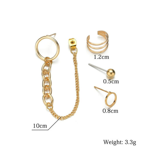 Fashion Circle Stud Earrings Bohemian Metal Ear Cuff 4-Pieces Accessories