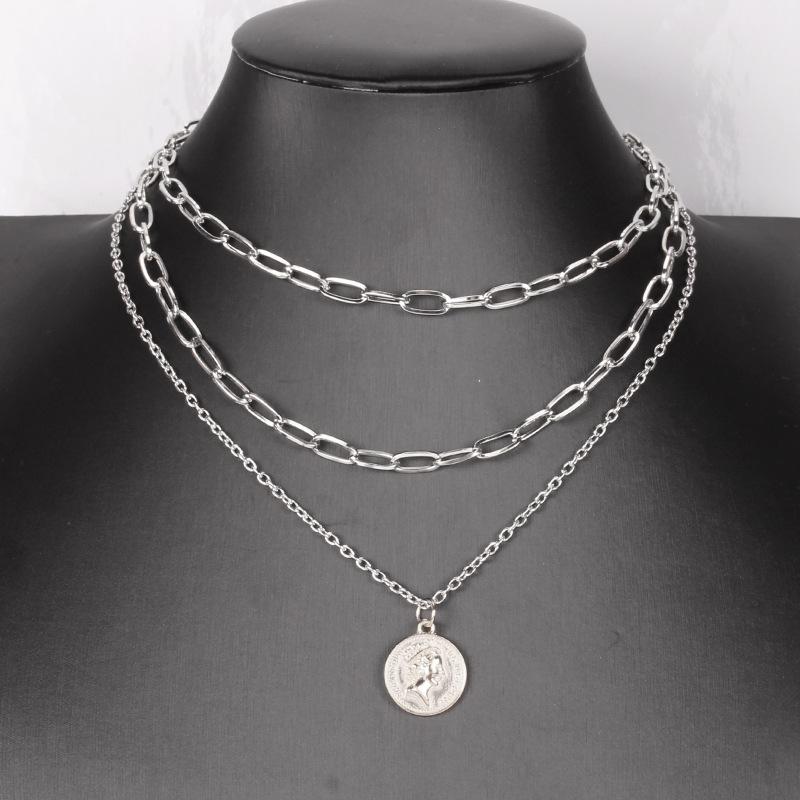 Net red same necklace hip-hop portrait coin pendant clavicle chain multi-layer chain necklace sweater chain jewelry