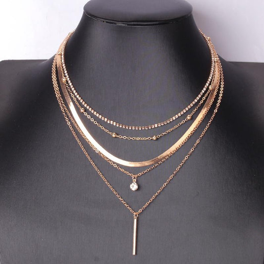 Internet celebrity multi-layer diamond necklace female ins niche design sense temperament snake bone chain trend jewelry