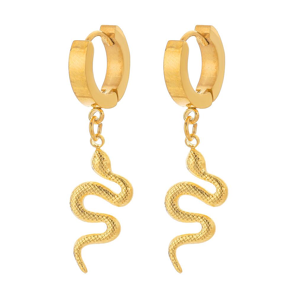 Fashion titanium steel earrings stainless steel gold personality fashion pair of snake ear buckle male hip-hop punk