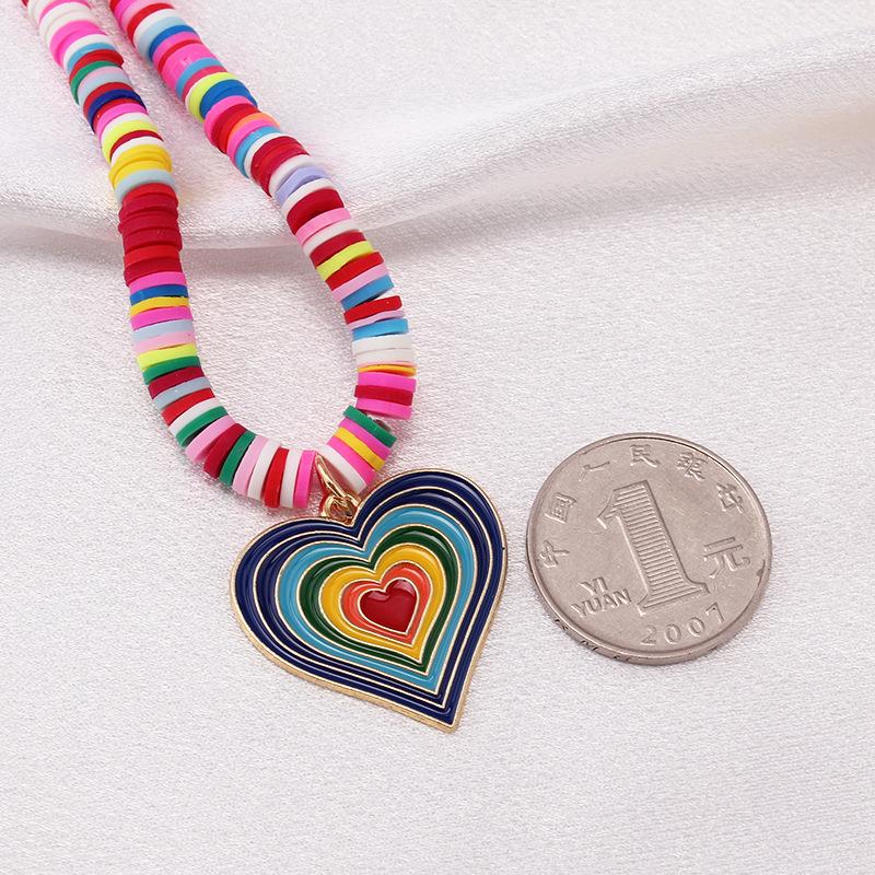 Niche design sense rainbow color soft pottery beaded gradient color large love necklace female simple all-match necklace
