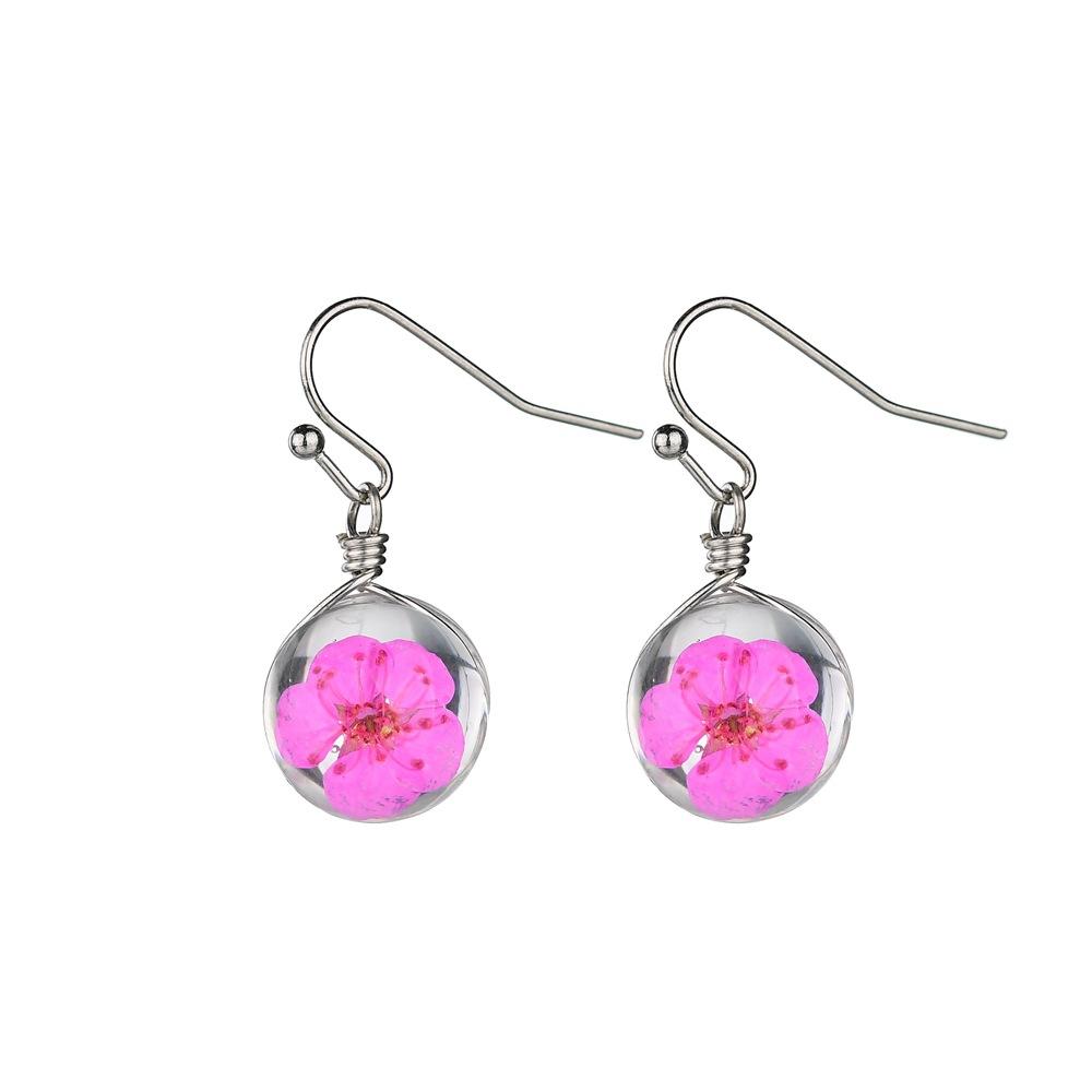 Retro Fashion Temperament Real Flowers Dried Flowers Crystal Ball Pendant Earrings Female Scenic Ethnic Jewelry