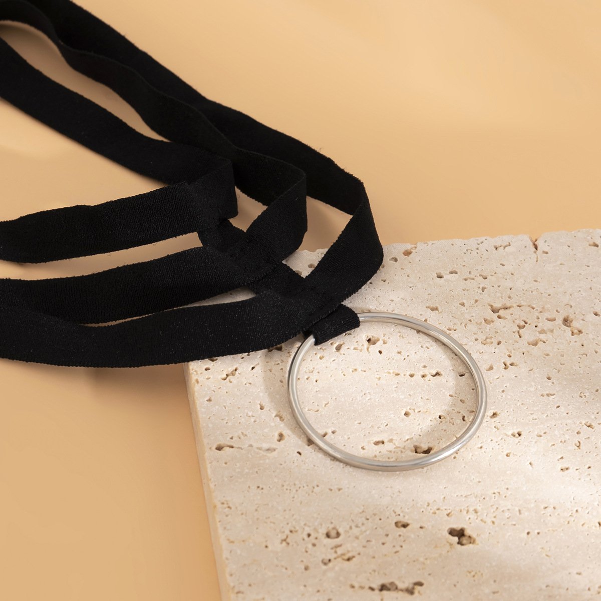 Jewelry Punk Exaggerated Ring Pendant Necklace Dark Sweet Cool Multilayer Elastic Belt Necklace Female