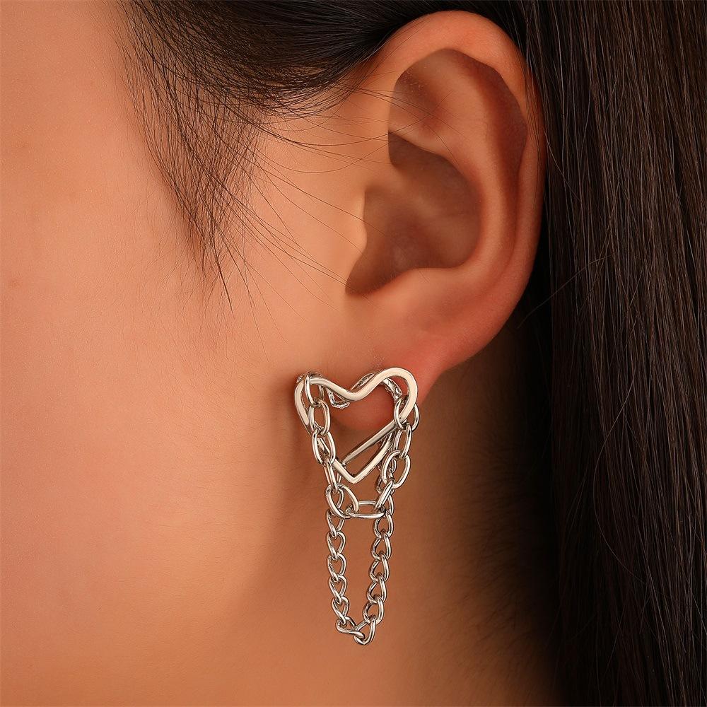 Ins sweet cool fashion alloy love chain earrings niche design net red personality earrings versatile earrings women