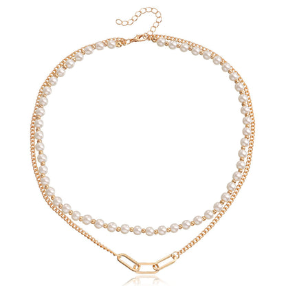 Jewelry simple double-layer imitation pearl clavicle chain necklace female niche design explosive beaded necklace