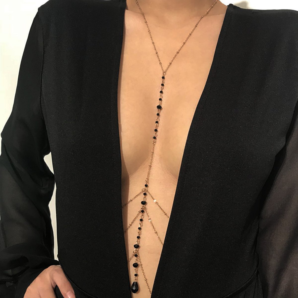 Jewelry personality simple tassel body chain feminine multi-layer handmade crystal necklace clothing chain