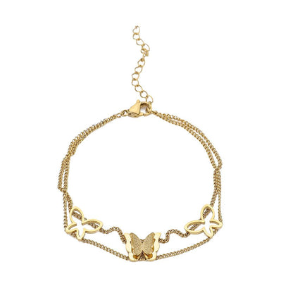 Stainless steel gold double-layer butterfly hollow bracelet anklet niche light luxury design sense of simple hand jewelry