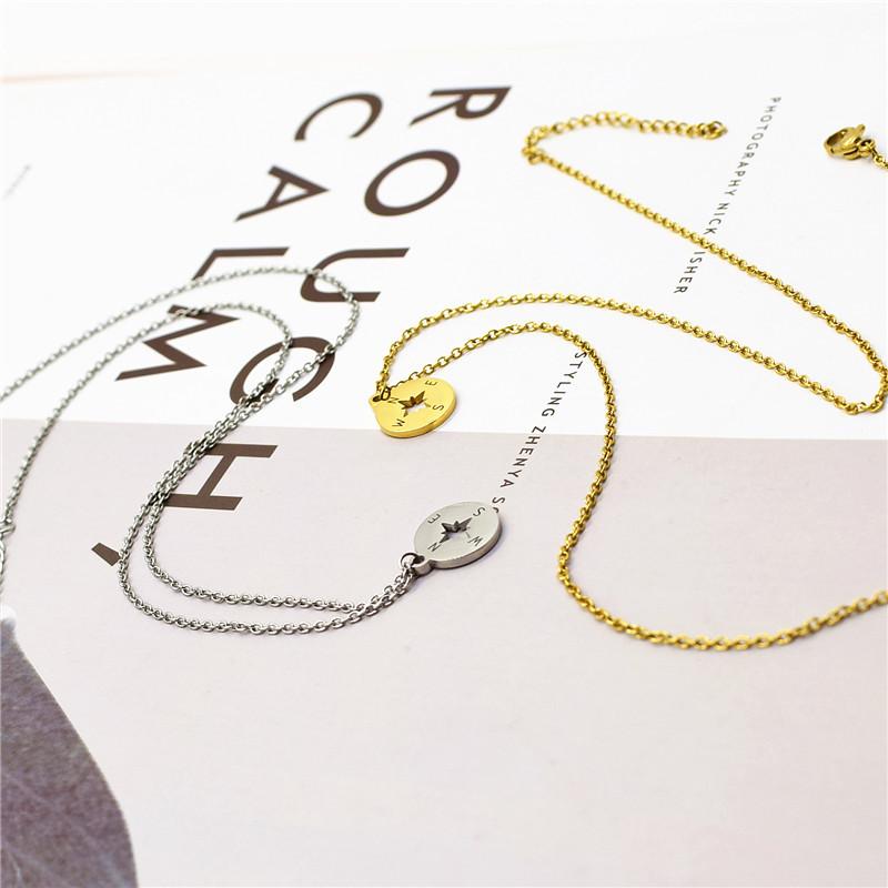 Hot titanium steel vacuum plating 18K gold ins simple hollow compass necklace female clavicle chain