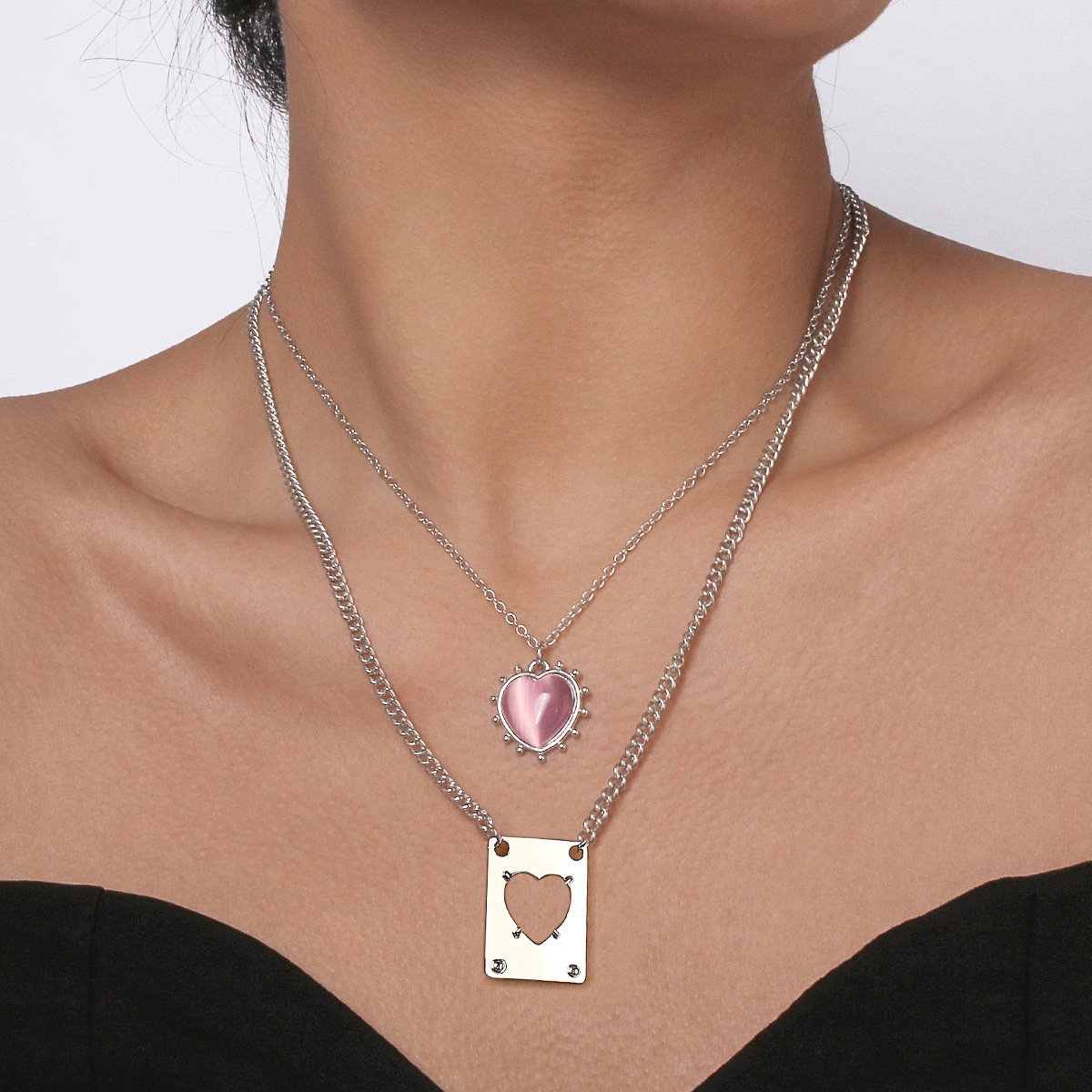 N1171 Internet celebrity temperament sweet and bitter necklace square brand hollow love resin metal pendant necklace
