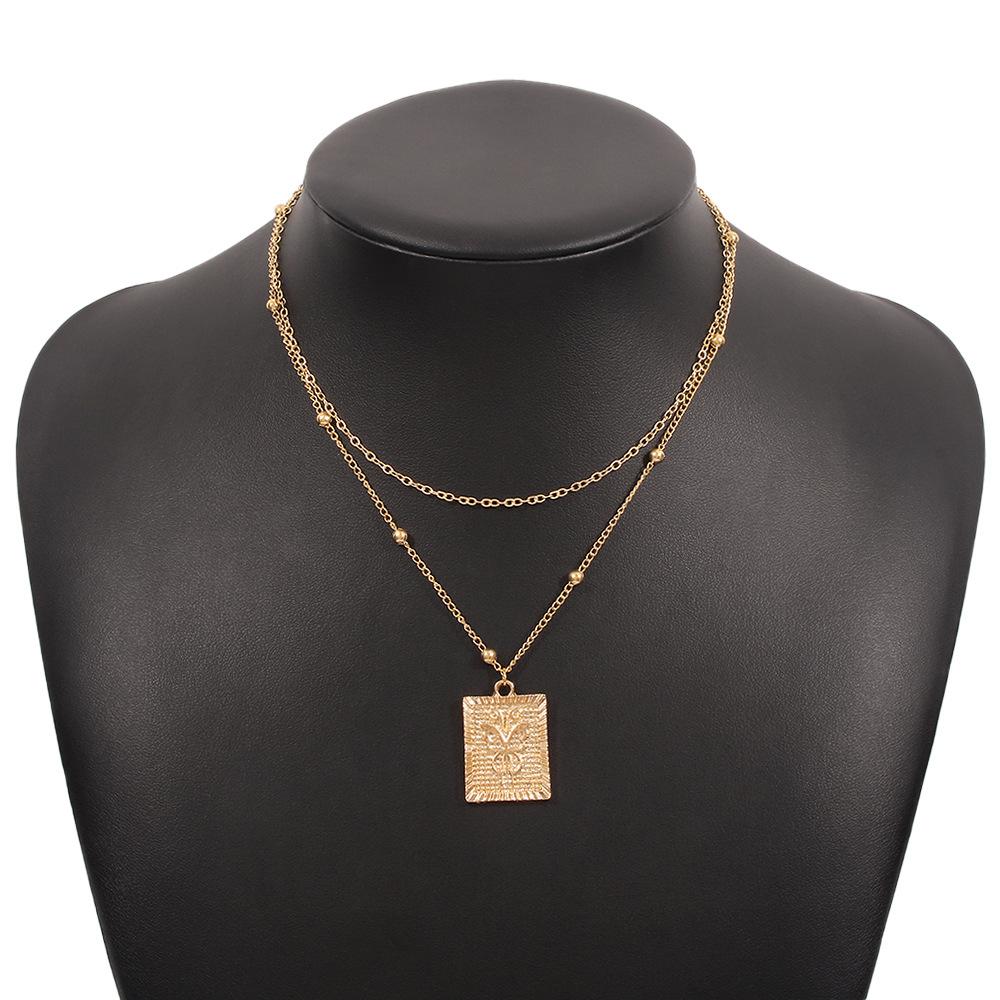 N9479 Fashion Simple Necklace Geometric Butterfly Square Pendant Necklace Metal Creative Double Layer Necklace