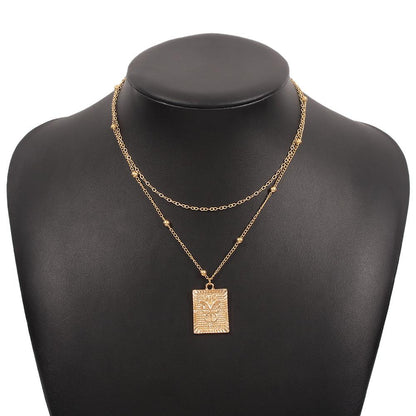 N9479 Fashion Simple Necklace Geometric Butterfly Square Pendant Necklace Metal Creative Double Layer Necklace