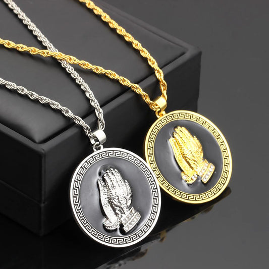 Summer hip-hop trendy men's painting oil circle card clapping pendant necklace men's neutral night long accessories