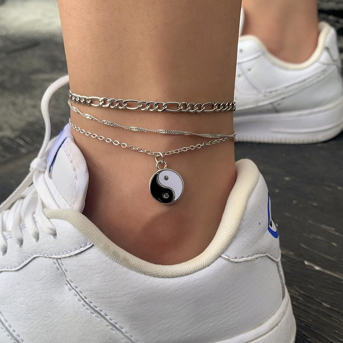 Jewelry Retro Simple Drip Oil Tai Chi Anklet Fashion Personality Metal Chain Foot Decoration Set