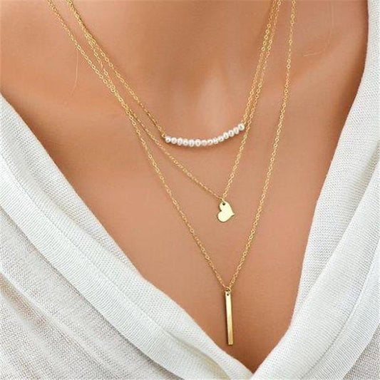 Jewelry ins simple temperament personality necklace love pearl multi-layer pendant clavicle necklace with