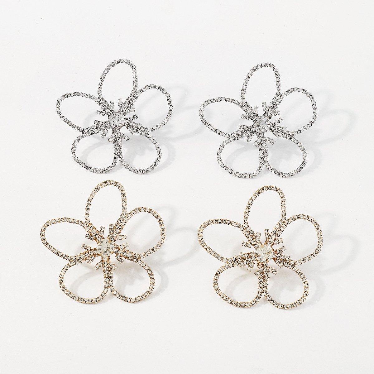 E1126 Flower full diamond temperament hollow earrings niche elegant retro celebrity personality earrings