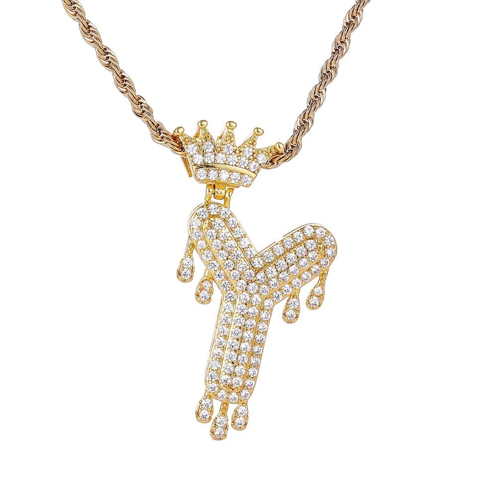 Hip-hop trend necklace copper micro-inlaid zircon 26 English letters crown full diamond pendant jewelry