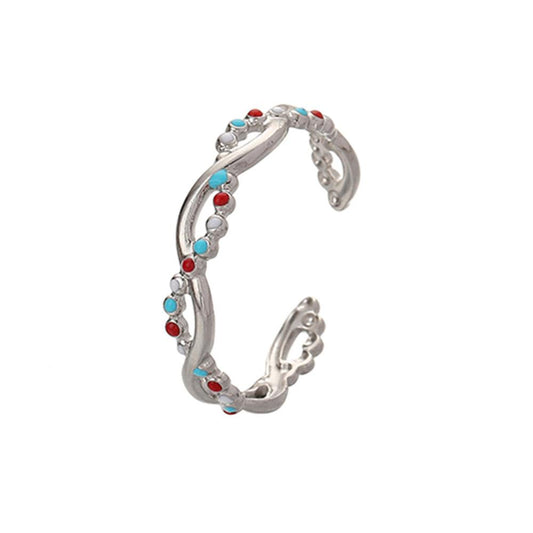 Niche fashion personality cute drop oil stainless steel dot twist open ring titanium steel ring female