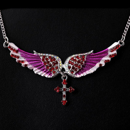 Angel Wings Wings Diamond Pendant Necklace Autumn and Winter Cross Long Sweater Chain