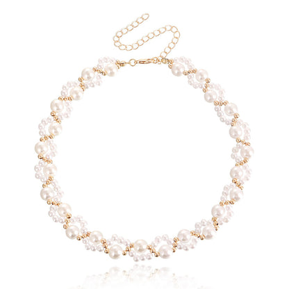 Jewelry Handwoven Imitation Pearl Necklace ins Bracelet Set Female Versatile Jewelry Choker