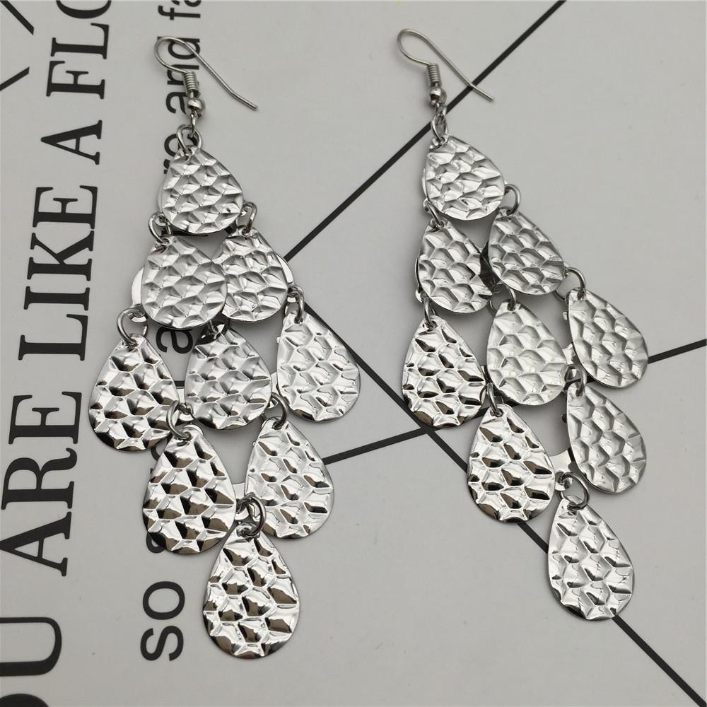 Pitting drop metal multi-layered earrings long earrings