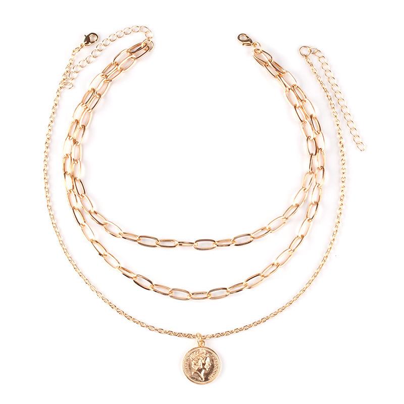 Net red same necklace hip-hop portrait coin pendant clavicle chain multi-layer chain necklace sweater chain jewelry