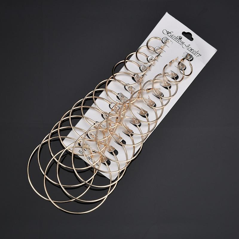 Exaggerated Metal Large Hoop Earrings Set Personality Night Trend Earrings 12 Pairs Combination
