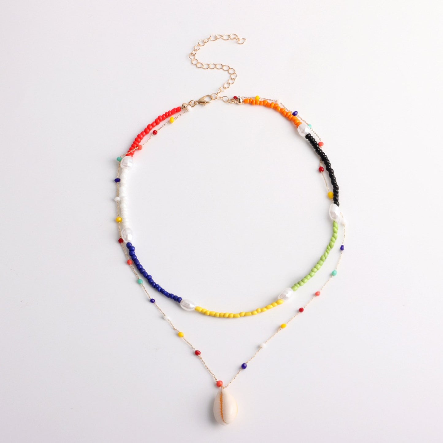 Jewelry temperament simple colorful bead shell pendant necklace female trend punk rice bead pearl necklace