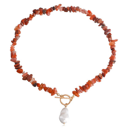 Jewelry Large Shaped Pearl OT Buckle Necklace Femininity Simple Fashion Flame Red Turquoise Necklace