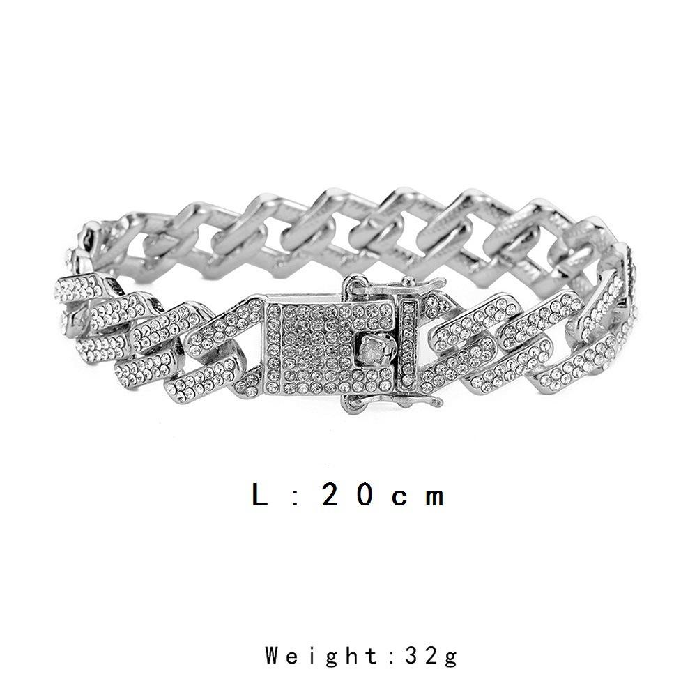 Hiphop Hip Hop Full Diamond Cuban Chain Bracelet Men's Exaggerated Street Punk Hand Jewelry