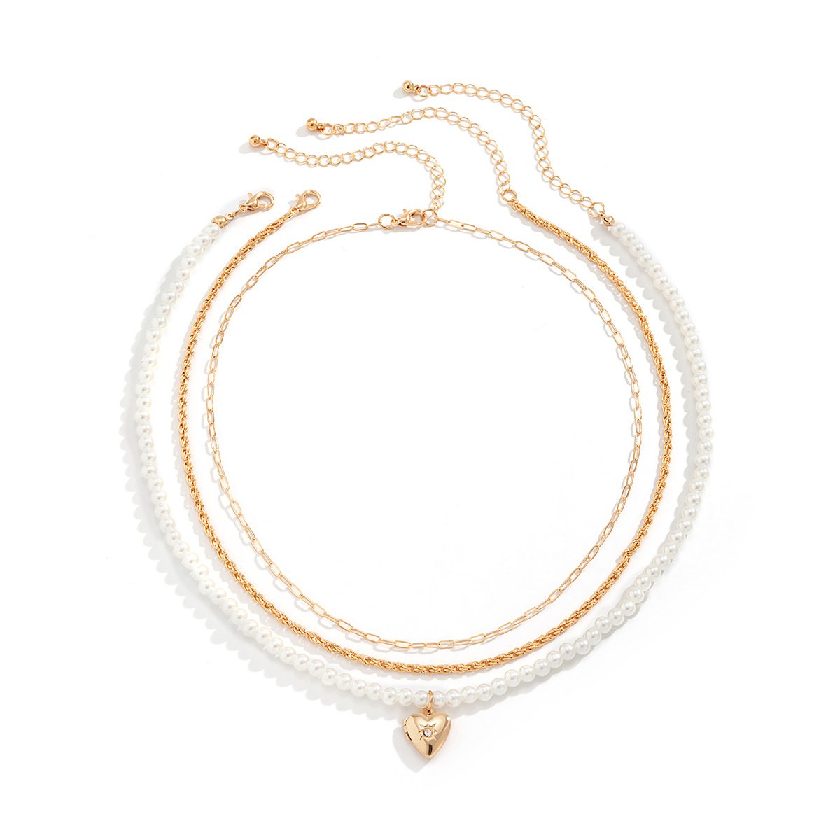 Jewelry Temperament Retro Diamond Heart Pearl Necklace Hip Hop Metal Geometric Clavicle Necklace