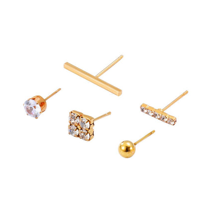 Fashionable Diamond Geometric Stud Earrings Set Niche Design Personality Internet Celebrity Trendy Earrings Five-piece Set Female