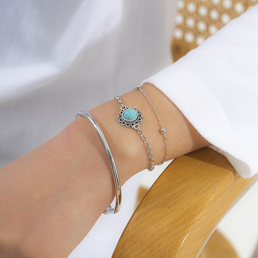 Jewelry simple personality turquoise chain retro hand decoration cold stacked metal all-match bracelet