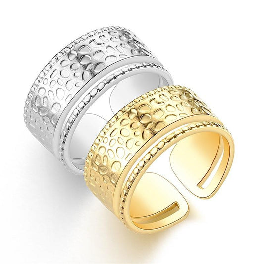 Fashion Open Titanium Steel Ring Geometric Beat Pattern Retro Stainless Steel Ring Jewelry