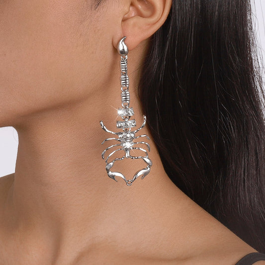 E1824 Exaggerated Dark Geometric Micro-Inlaid Earrings Gothic Creative Scorpion Rhinestone Long Earrings