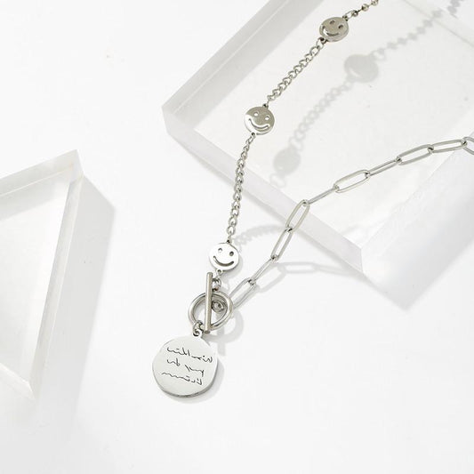 Explosive English alphabet retro AB necklace female simple all-match smiley sweater chain titanium steel