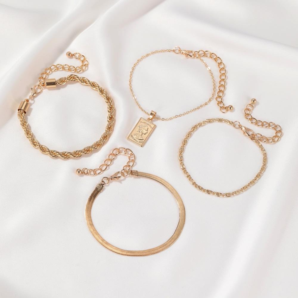 Fashion Four-piece Bracelet Twist Chain Portrait Pendant Bracelet Women's Four-piece Combination Jewelry